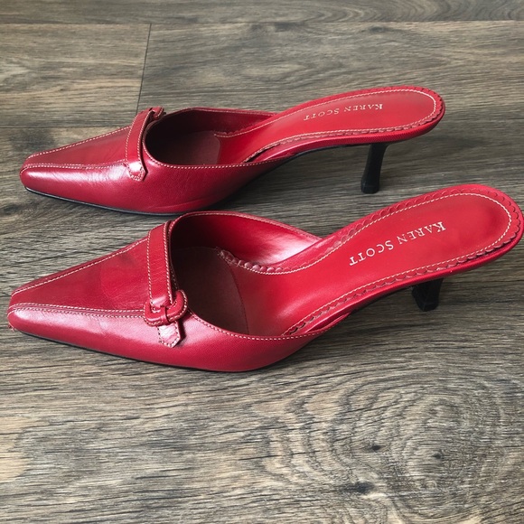 Karen Scott Carrie Red Leather Mules Heels - Picture 3 of 6